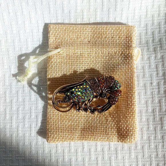 Brown Rhinestone Shrimp Pin Broach - Picture 2 of 2